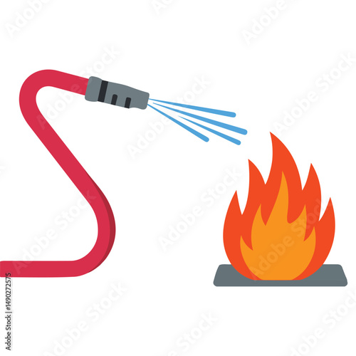 Emergency hose stopping blaze isolated vector illustration on white background