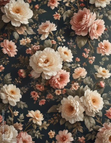 Wallpaper Mural Elegant vintage floral wallpaper with faux blooms  , faux flowers, floral background, floral art Torontodigital.ca