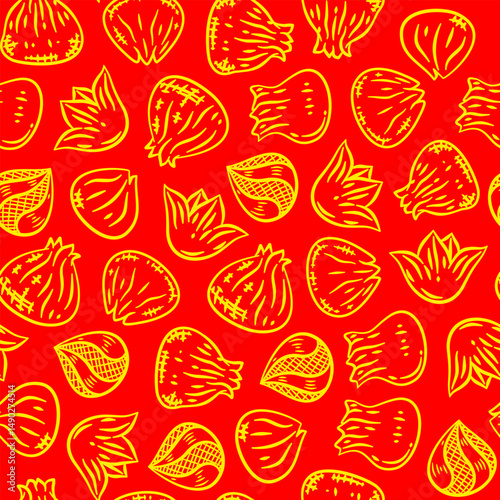 Chinese dumplings pattern background. dumpling doodle pattern background. Dim sum seamless pattern background. dim sum doodle pattern background.