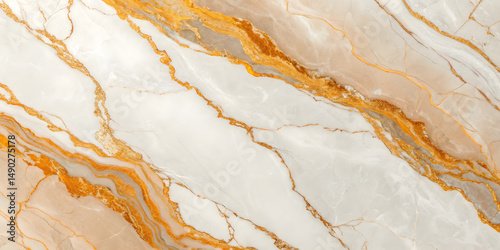 Bright orange-gold veining dramatically contrasts against white marble, creating bold, energetic patterns that flow organically across the polished surface