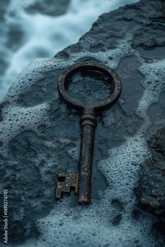 Weathered Antique Key with Circular Handle on Textured Surface