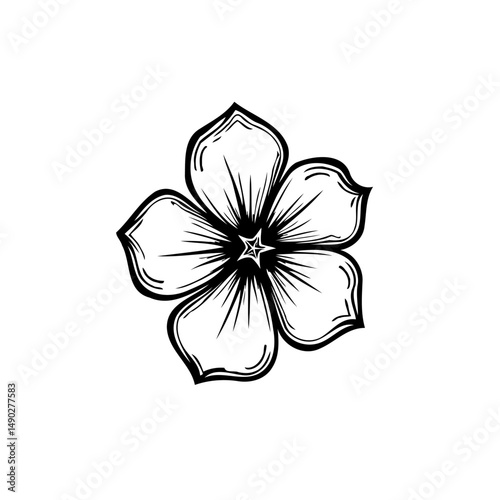 Elegant Single Flower Illustration with Detailed Petals and Star Center Design