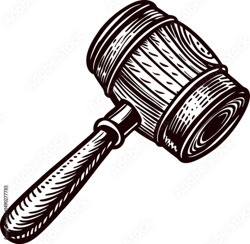 Wooden judges gavel with intricate detailing for courtroom decisions