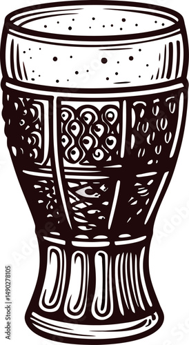 Intricately patterned vintage beer mug in detailed black and white