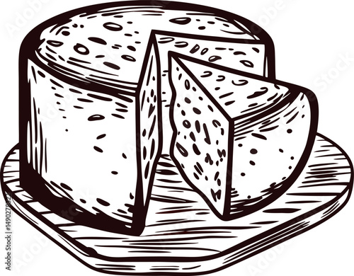 Vintage cheese on rustic wooden board with sliced wedges
