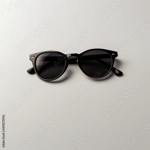 Elegant Sunglasses: Minimalist composition of a pair of sleek, black sunglasses, casting a shadow, perfect for concepts related to fashion and vision.