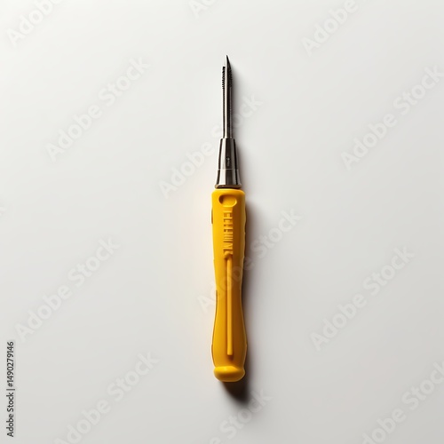 Yellow Screwdriver: A precision yellow-handled screwdriver stands upright against a clean background, highlighting its simple yet functional design.