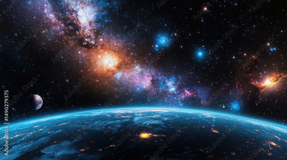 Obraz premium Exploring cosmic wonders deep space imagery over earth celestial phenomena cosmic environment aerial perspective