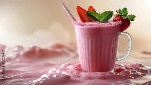 pink strawberry smoothie or milkshake drink, with a creamy texture