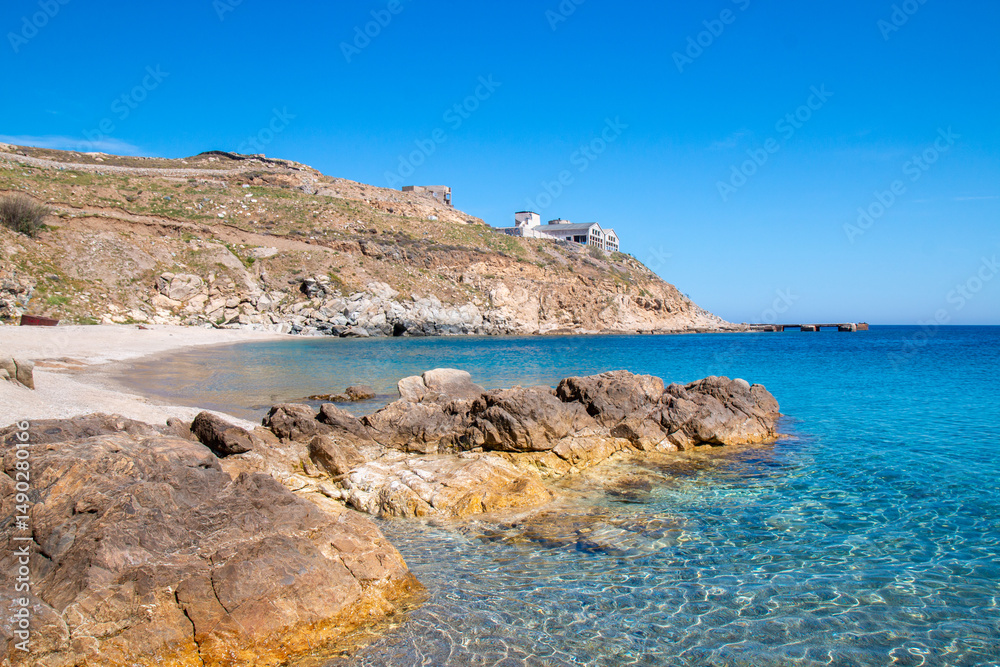 Fototapeta premium Loulos Beach (in greek Παραλία Λούλος) Mykonos Island South Aegean Region (Südliche Ägäis) Greece