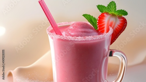pink strawberry smoothie or milkshake drink, with a creamy texture