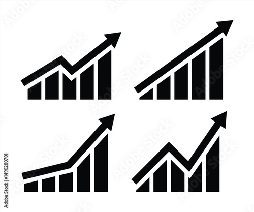 Growing graph set. Business chart with arrow. Growths chart collection. Profit growing symbol. Progress bar. Bar diagram. Growth success arrow icon. Progress symbol. Chart increase - stock vector.