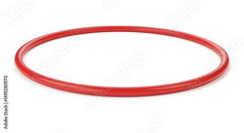 A red hula hoop, assembled and placed on white background