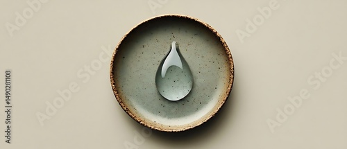 Water drop on plate, beige background