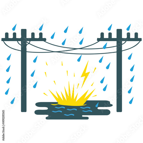 Damaged power line causing electrical hazard isolated vector illustration
