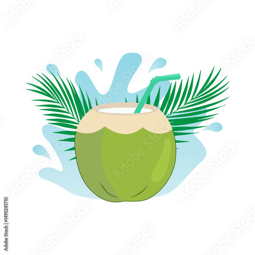 The concept of a summer coconut cocktail. A cold and refreshing drink for hot weather. Dessert and another drink. A graphic element. Vector illustration