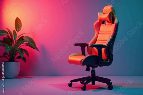 Sleek ergonomic chair with padded armrests and adjustable headrest, recline function, metallic accents