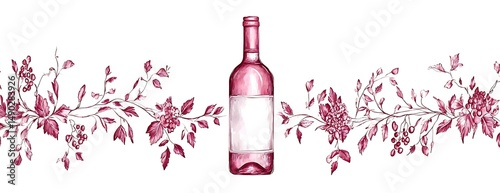 Rose wine bottle floral border design
