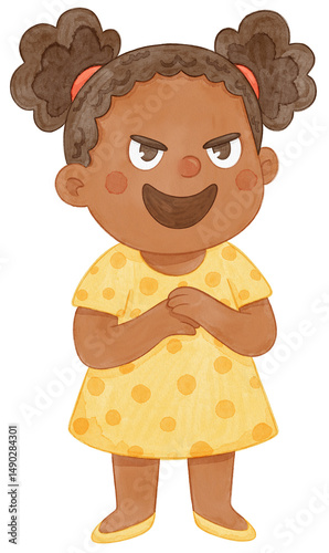 Watercolor Illustration of a Mischievous Girl with Cheeky Smile