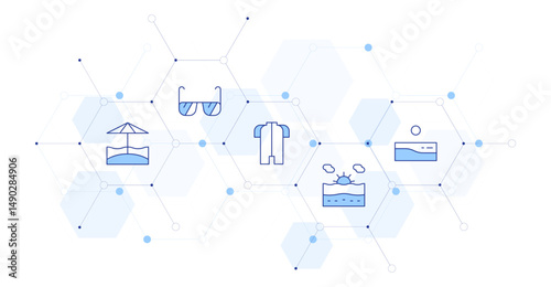 Vacation Banner Vector Illustration with Icon Style in Between. Line Duotone icon. Containing. beach, sunglasses, wetsuit