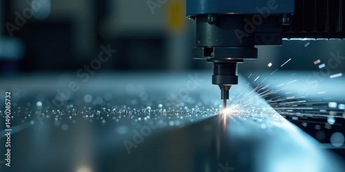 Precise Industrial Machining A Close-Up View of Sparks and Metal During Automated Fabrication Process
