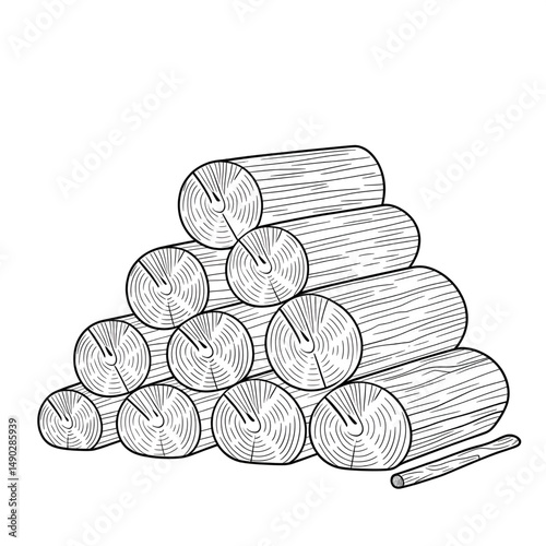 Stack of wood line art coloring page 