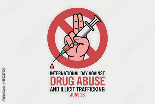 Say No To Needles International Day Against Drug Abuse, Hand Stopping Syringe International Day Against Illicit Trafficking
