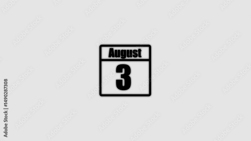 3 August calendar icon animation. Boost your productivity and impress clients with this sophisticated calendar animation. black color calendar on a white background. 3 August calendar icon animation. Boost your productivity and impress clients with this sophisticated calendar animation. black color calendar on a white background.