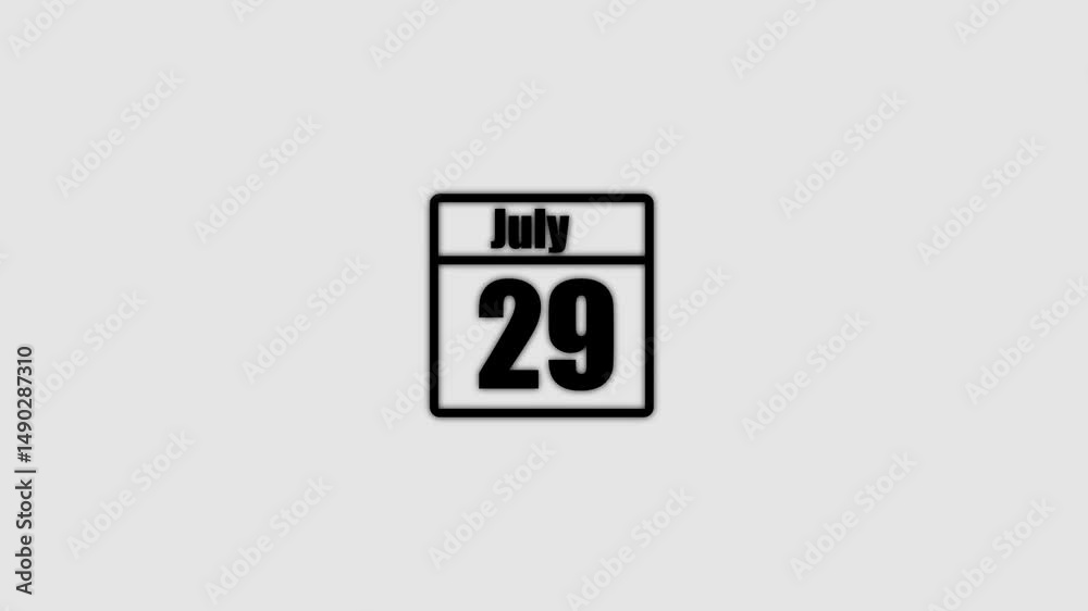 29 July calendar icon animation. Boost your productivity and impress clients with this sophisticated calendar animation. black color calendar on a white background.