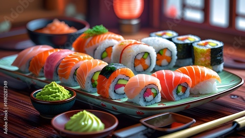 selection of nigiri sushi, consisting of salmon, tuna, and crab pieces