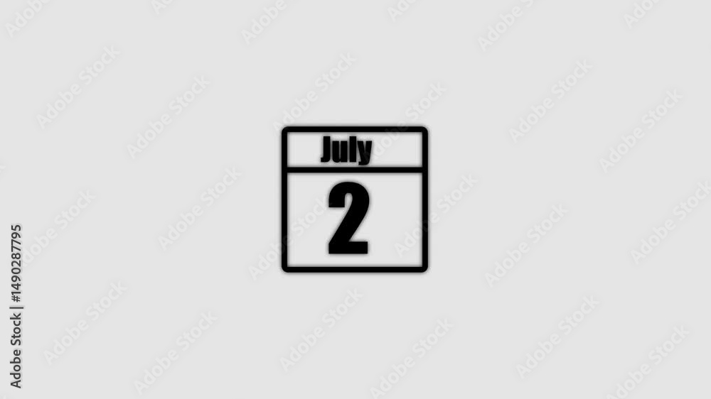2 July calendar icon animation. Boost your productivity and impress clients with this sophisticated calendar animation. black color calendar on a white background.