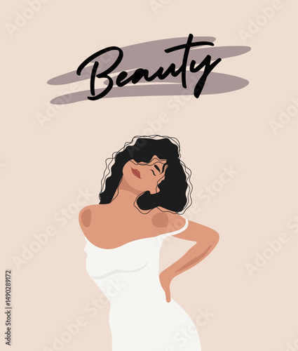 Illustration of a pretty girl on a light pink background.