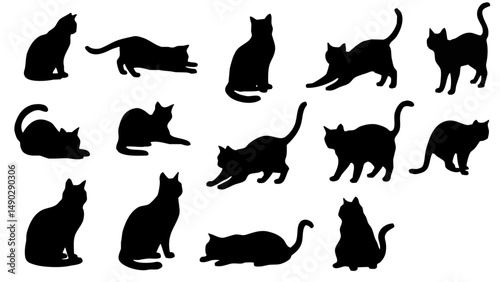 cat, silhouette, animal, vector, pet, kitten, black, feline, cats, design, cute, pets, icon