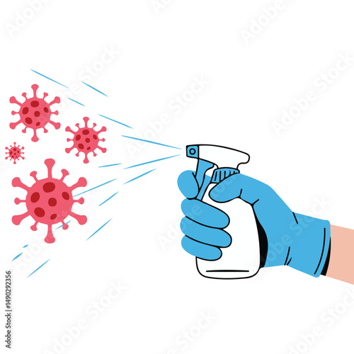 Sanitizing surfaces to prevent virus spread isolated vector illustration