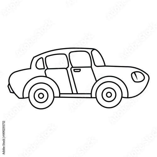 A basic line drawing of a four-door car, representing general personal transportation and everyday travel. Suitable for various themes related to vehicles and journeys.