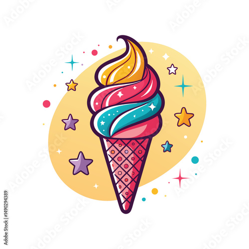Cherry ice cream design. Fresh ice cream graphic print design for t shirt, apparel, posters, background and others. Retro ice cream hand drawn vector art, Enjoy summer with sweet ice cream.