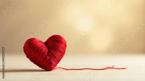 Wallpaper Mural A crimson heart crafted from tightly wound thread, resting gently on a neutral backdrop, symbolizes affection and tender emotions. Torontodigital.ca