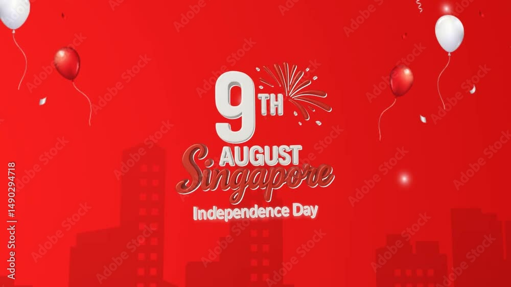 9th of august singapore independence day celebration with flag and motion graphic animation