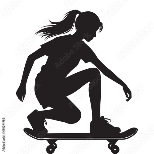 silhouette of a person playing skateboard, editable vector image