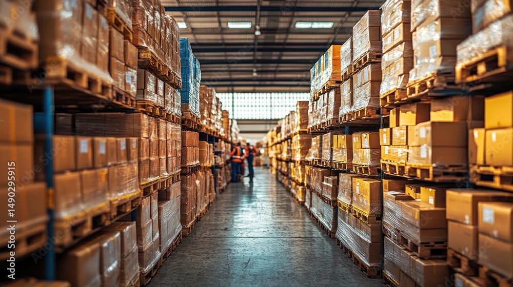 Fototapeta premium Extensive Cardboard Boxes Storage in a Warehouse