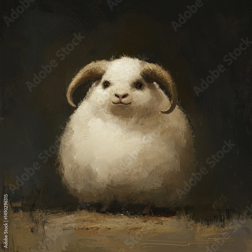 Wallpaper Mural A white ram with horns is standing in front of a black background Torontodigital.ca