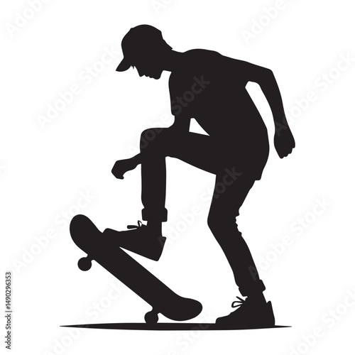 silhouette of a person playing skateboard, editable vector image