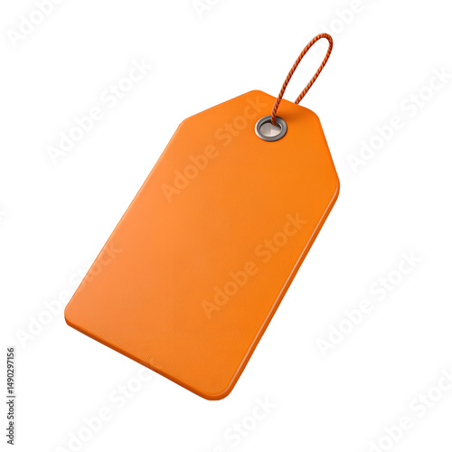 orange blank price tag 3d render icon isolated on transparent background