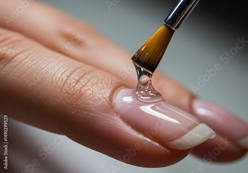 Clear nail polish application closeup