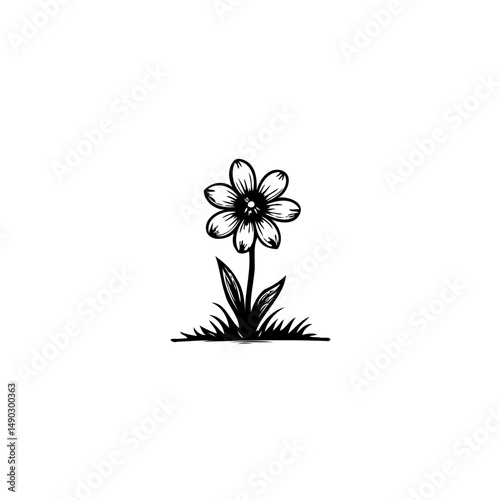 A delicately sketched flower against a plain backdrop radiating simplistic beauty
