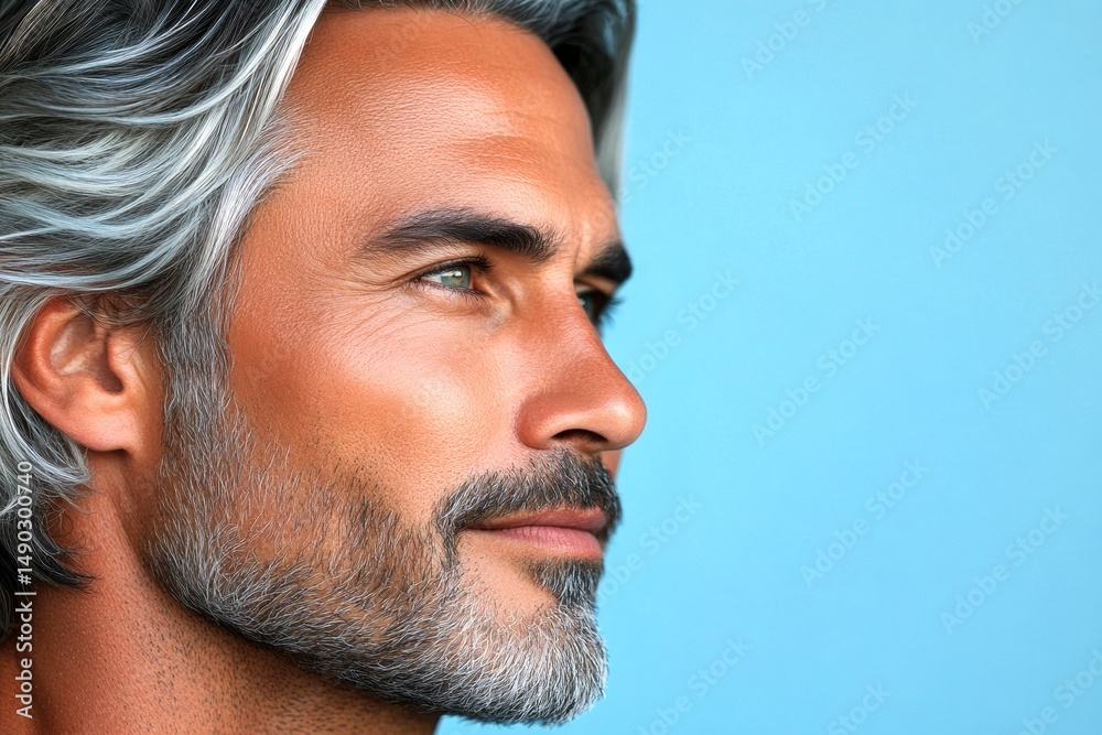 Obraz premium A man with a natural glow and soft masculinity. A radiant and poised man in a professional portrait. A joyful and radiant male expressing confidence. A strong and handsome man standing with gra.