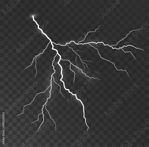 Thunderstorm and Lightning. Magical and Vivid Lighting Effect of Realistic Lightning. Lightning strike bolt. 