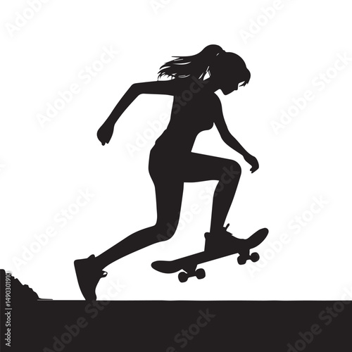 silhouette of a person playing skateboard, editable vector image