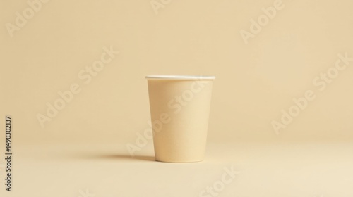 Wallpaper Mural A single, empty, light beige disposable paper cup with a white lid sits on a matching beige surface.  The image provides a clean and minimalist aesthetic. Torontodigital.ca