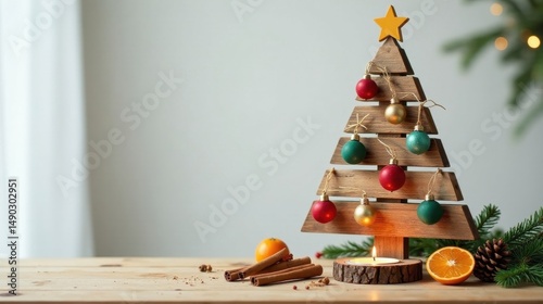 Wallpaper Mural Rustic Wooden Christmas Tree Ornament Display with Festive Candlelight and Aromatic Spices Torontodigital.ca